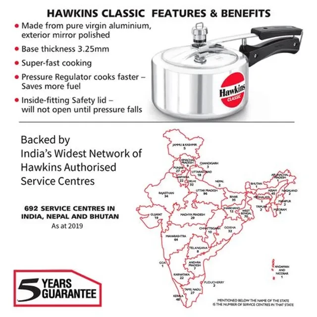 Hawkins Aluminium Inner Lid Pressure Cooker - Bakelite Handle, Silver, Classic, CL20, 2 l-4.webp